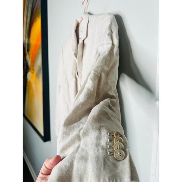 CLUB MONACO Flaxseed Relaxed Single Breasted Linen-Blend Blazer Coat Size Large - Picture 7 of 10